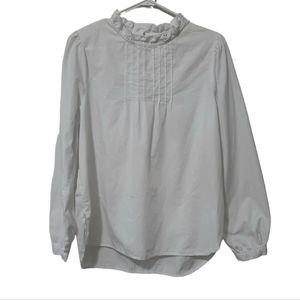 Alexander Jordan White Cotton High Neck Blouse Ruffle Cottagecore Womens Size M